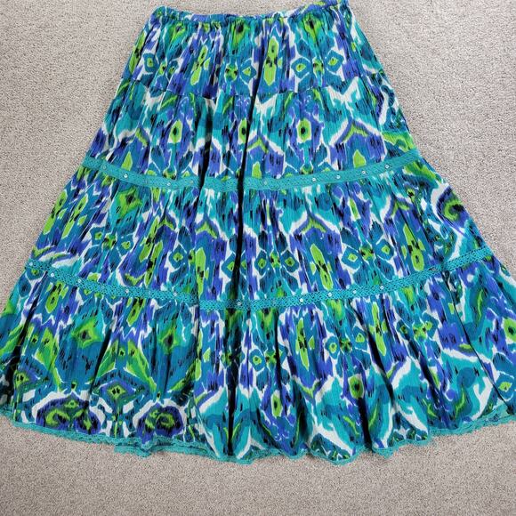 Vintage Notations A-line Skirt Womens L Blue Boho Watercolor Tiered Flowy Hippie - Picture 5 of 16